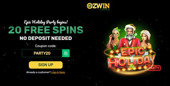 Ozwin Casino's 20 Free Spins Epic Holiday Party