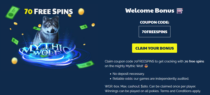 Ripper Casino AU 70 Free Spins Mythic Wolf Pokie