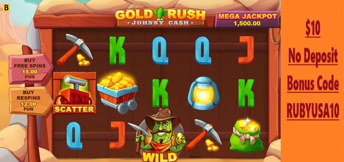 Ripper Casino USA: Gold Rush with Johnny Cash Slot Review - Will You Strike Gold with Cactus Johnny? ($10 No Deposit Bonus)