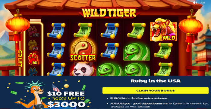 Ripper Casino USA: Wild Tiger Slot Review - Can You Tame the Majestic Beast for Big Wins? ($10 No Deposit Bonus)